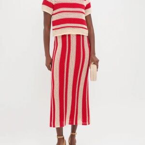 Tuckernuck Cream and Red Crochet Knit Midi Skirt